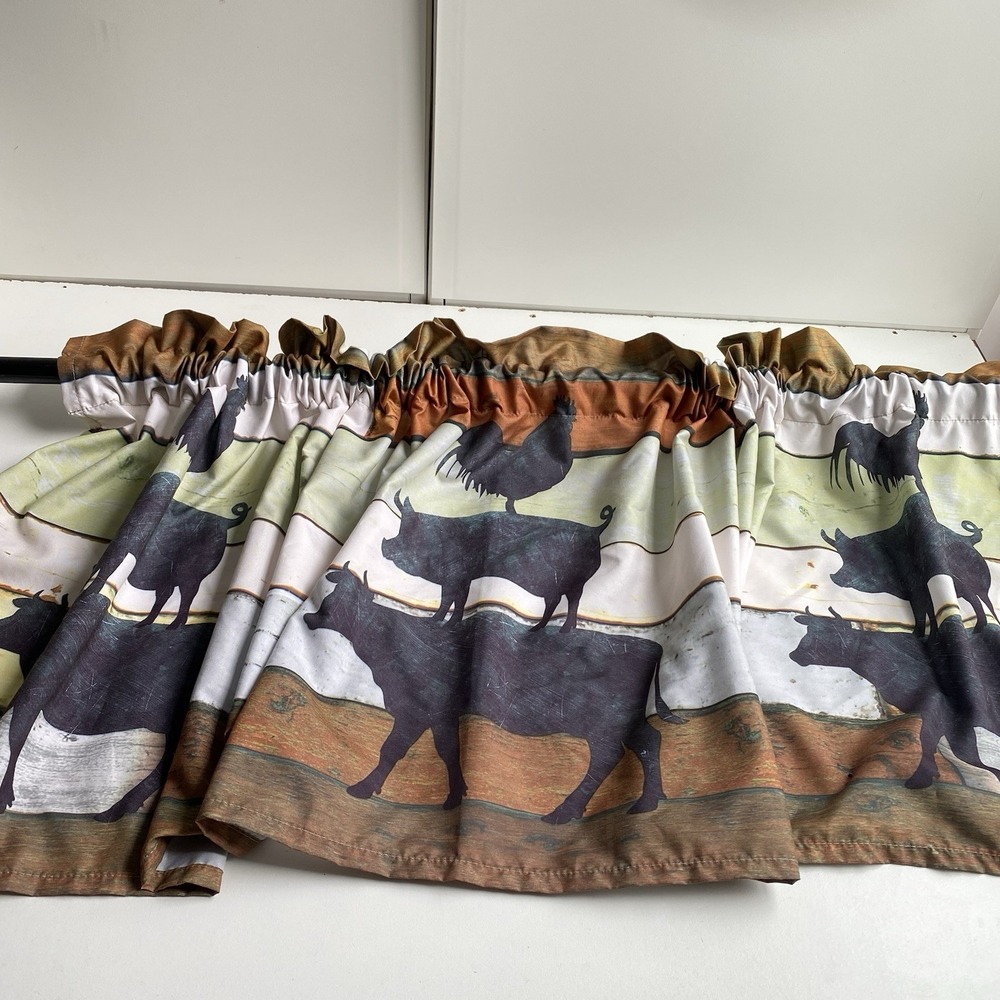Rustic Barn Wood Valance Rooster Pig Cow Farm‎ Curtain Window Treatment 18x60